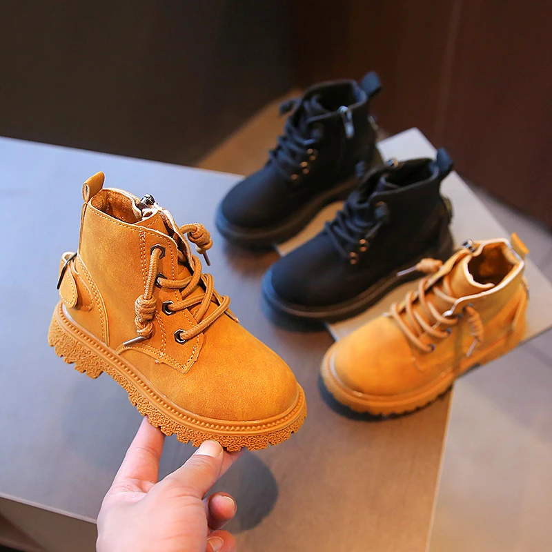 

Children Work Boots Autumn Fashion Concise Style Handsome Back Yellow Boys Girls Ankle Boot Spring 26-36 All-match Kids Shoes