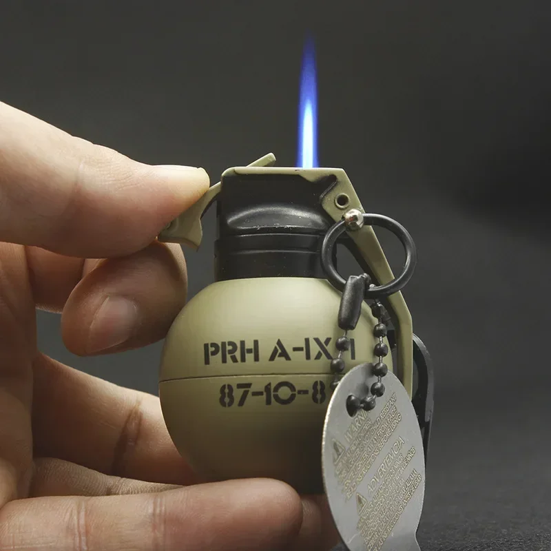 New Windproof Mini Keychain Lighter Metal Jet Flame Simulation Military Grenade Prop Model Portable Lighter Men's Gift