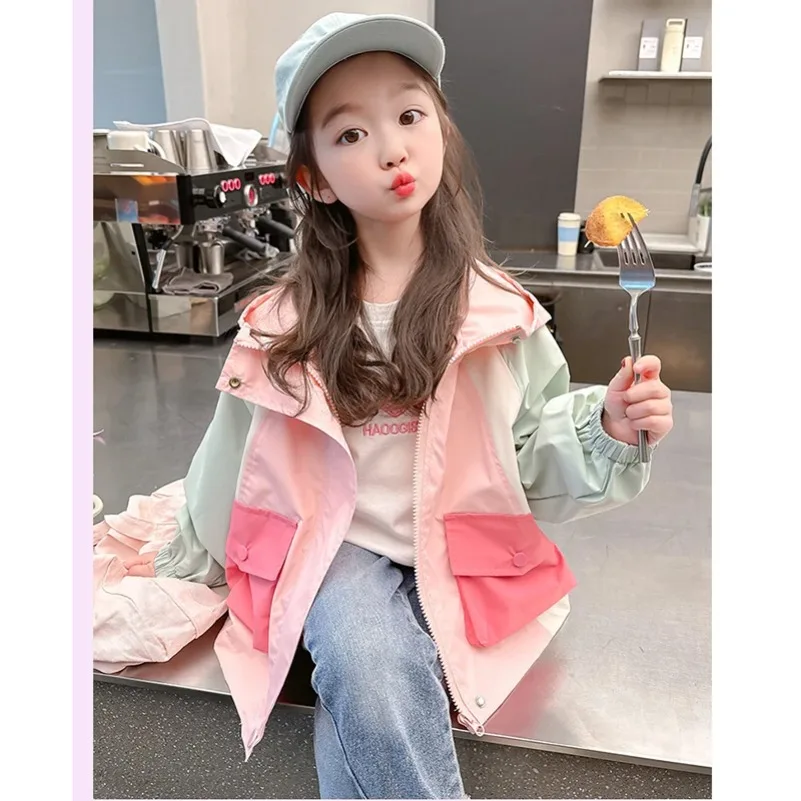 Girls Coat Fashion Splicing Style Flip Collar Zipper Hoodies Sweatshirt For Kids Children Sport Outerwear 2-8Y Spring Autumn