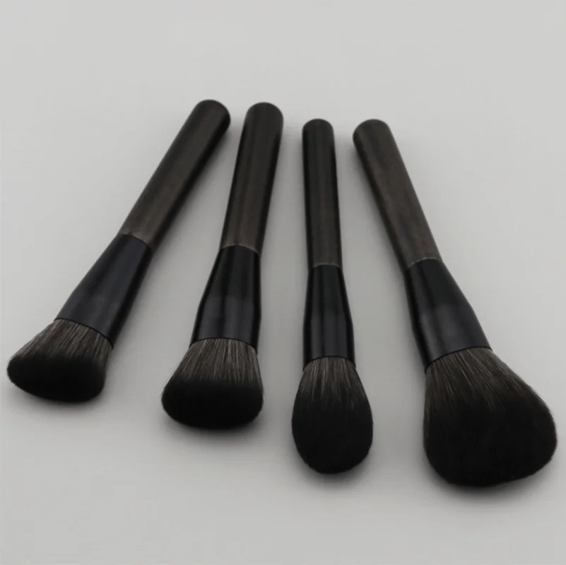 9pcs Wooden Handle Cosmetic Brush Set with Aluminum Ferrules - Soft Bristled Powder, Contour, Eyeshadow & Highlight Brushes