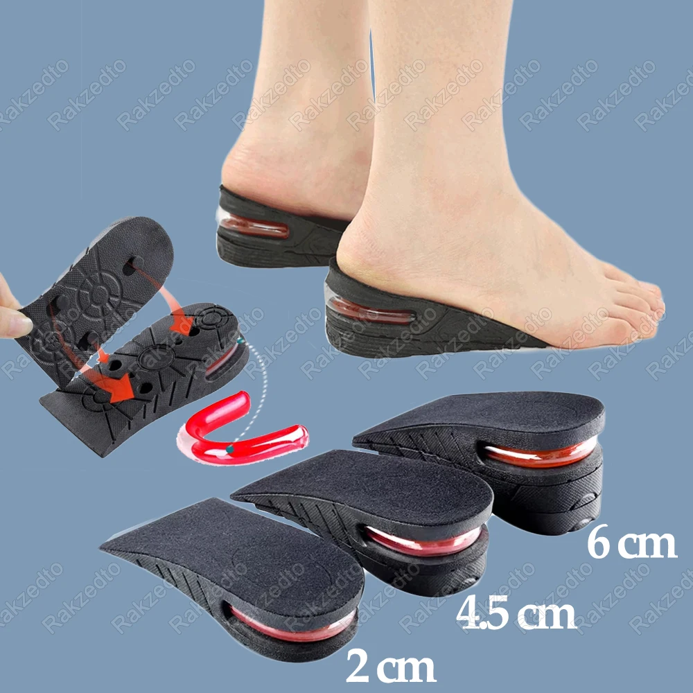 Height Increase Insoles Men Women Elevator Shoes Heel Lift Inserts Air Cushion Shock Absorbing Adjustable Heightening Insoles