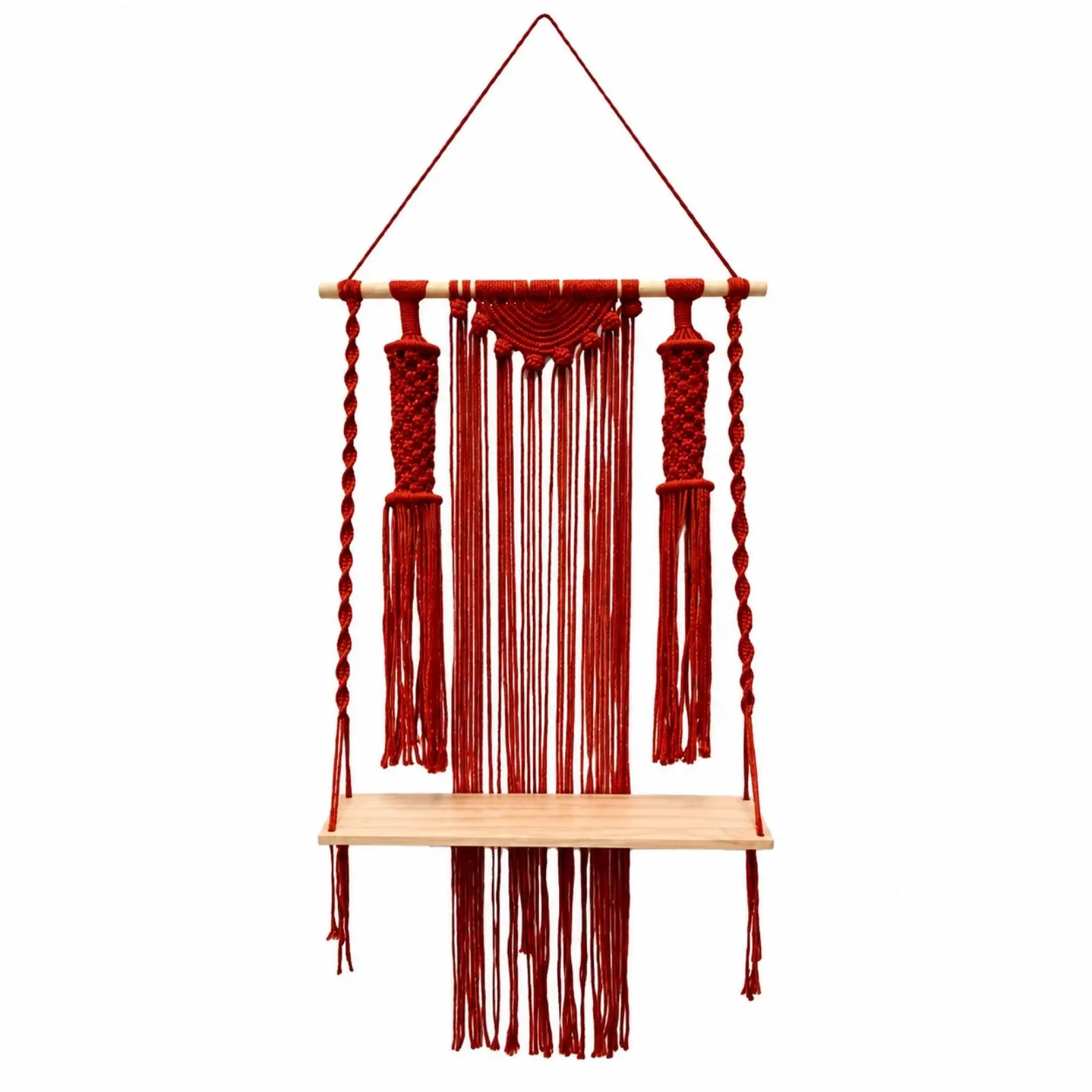Wall Hanging Tapestry Macrame Cotton Boho Art with Wood Stick Fringe for Entryway Living Room Cozy Decor