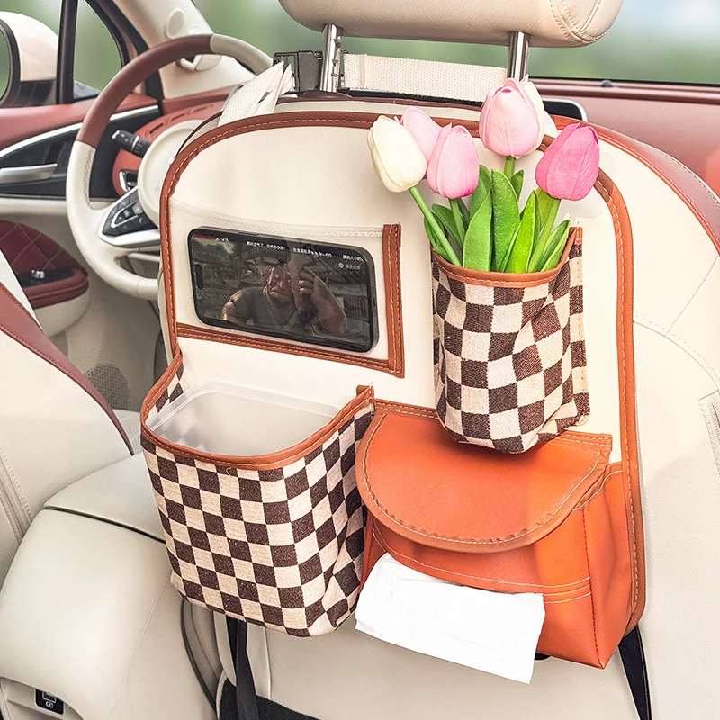Car Seat Back Organizer – Hanging Storage Bag with Anti-Kick Pad, Rear Seat Pocket with Trash Pouch, Dustproof Car Interior Acce