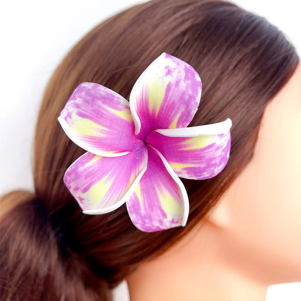 Foam Plumeria Flower Hair Pick, Ear Flower Style, Tropical Hula Frangipani, Acessórios para cabelo de casamento, Atacado, 120Pcs