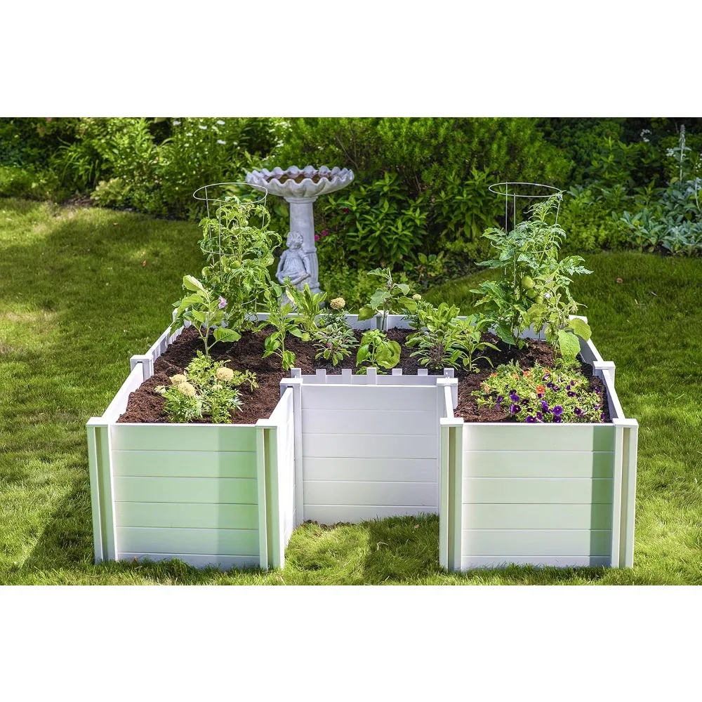 Raised Garden Bed, 6 Foot x 6 Foot x 22 inch White Vinyl Keyhole Garden with Composting Basket, BPA, Pthalate Free, White