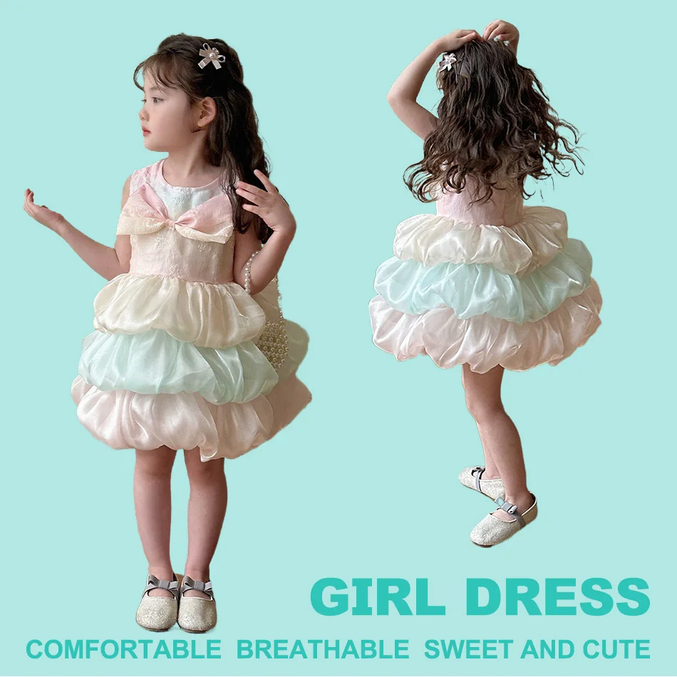 

Girls Candy Color Dress Summer 2025 New Style Little Girl Sleeveless Cake Fluffy Gown Fashionable Baby Party Princess Dress