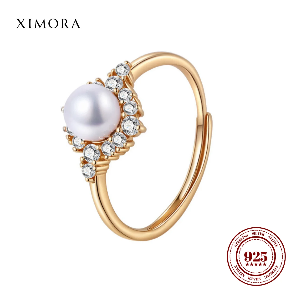 

XIMORA S925 Sterling Silver Classic Sparkling Zirconia Pearl Ring Women's Fresh, Delicate, and Versatile Ring plata 925
