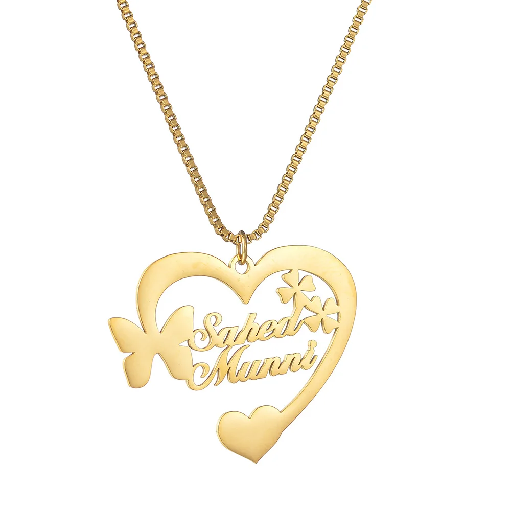 Diamon collana con nome personalizzato personalizzato collana con ciondolo in acciaio inossidabile con cuore a farfalla smerigliato per regali di gioielli da donna