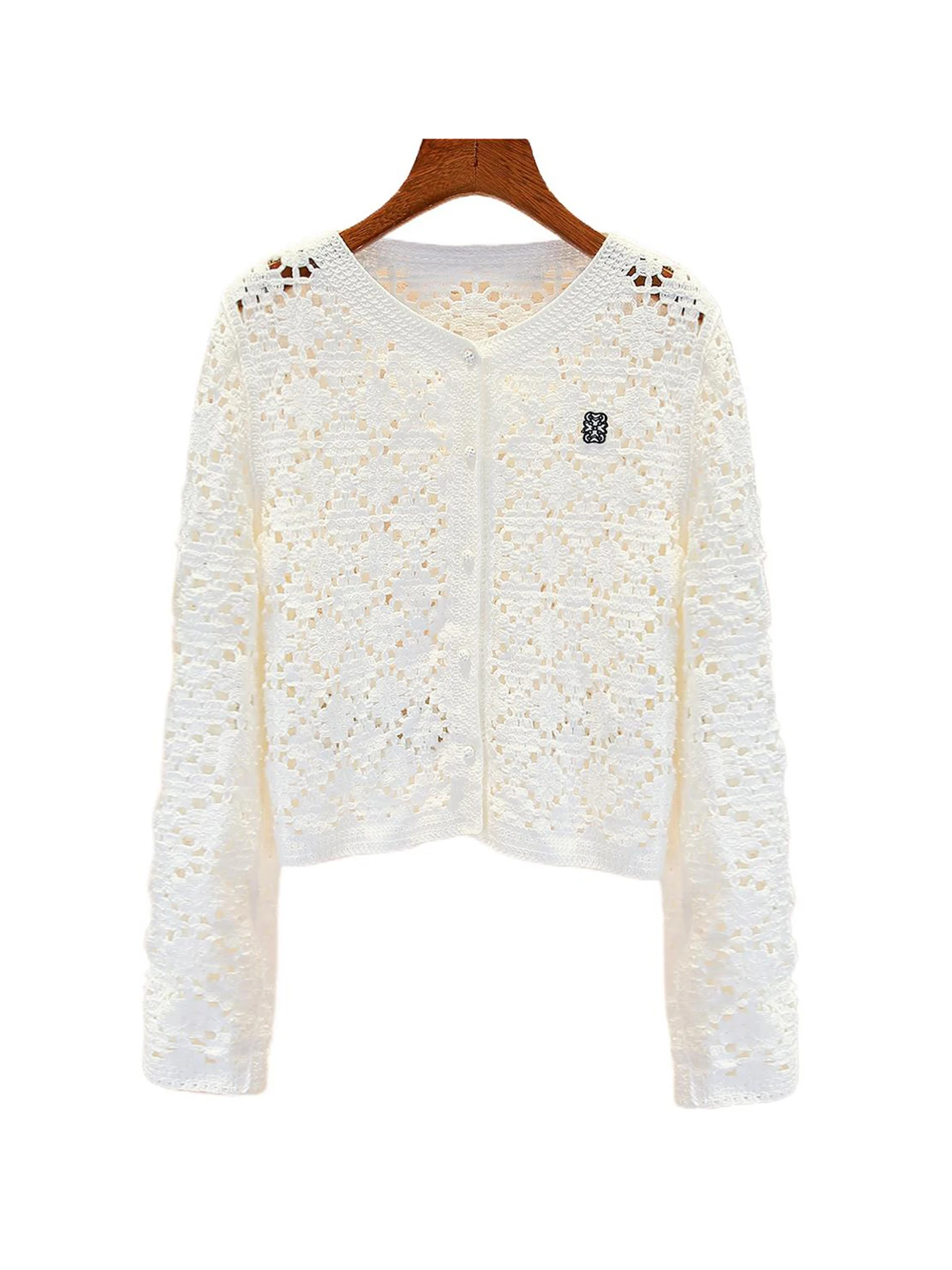 

Ele Hollow out Knitted Cardigan Women's Top Gentle Sle Floral Hook Design Comfortable Commute Sle Long Sve irt
