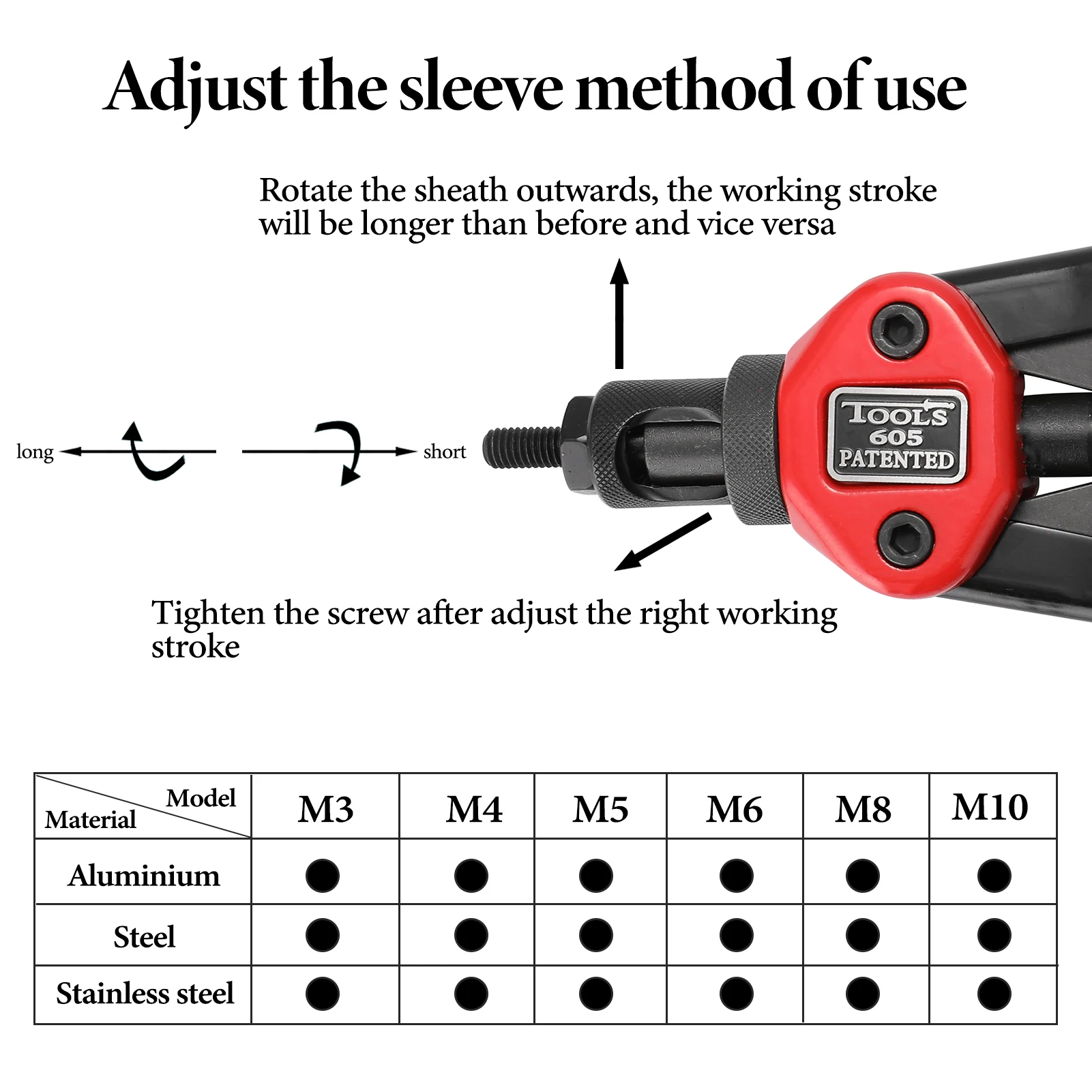 Hand Riveter Labor-saving Hand Riveter BT-605 Manual Rivet Machine Riveting Tools with Nut Dies M3-M10 Labor-saving Hand Riveter