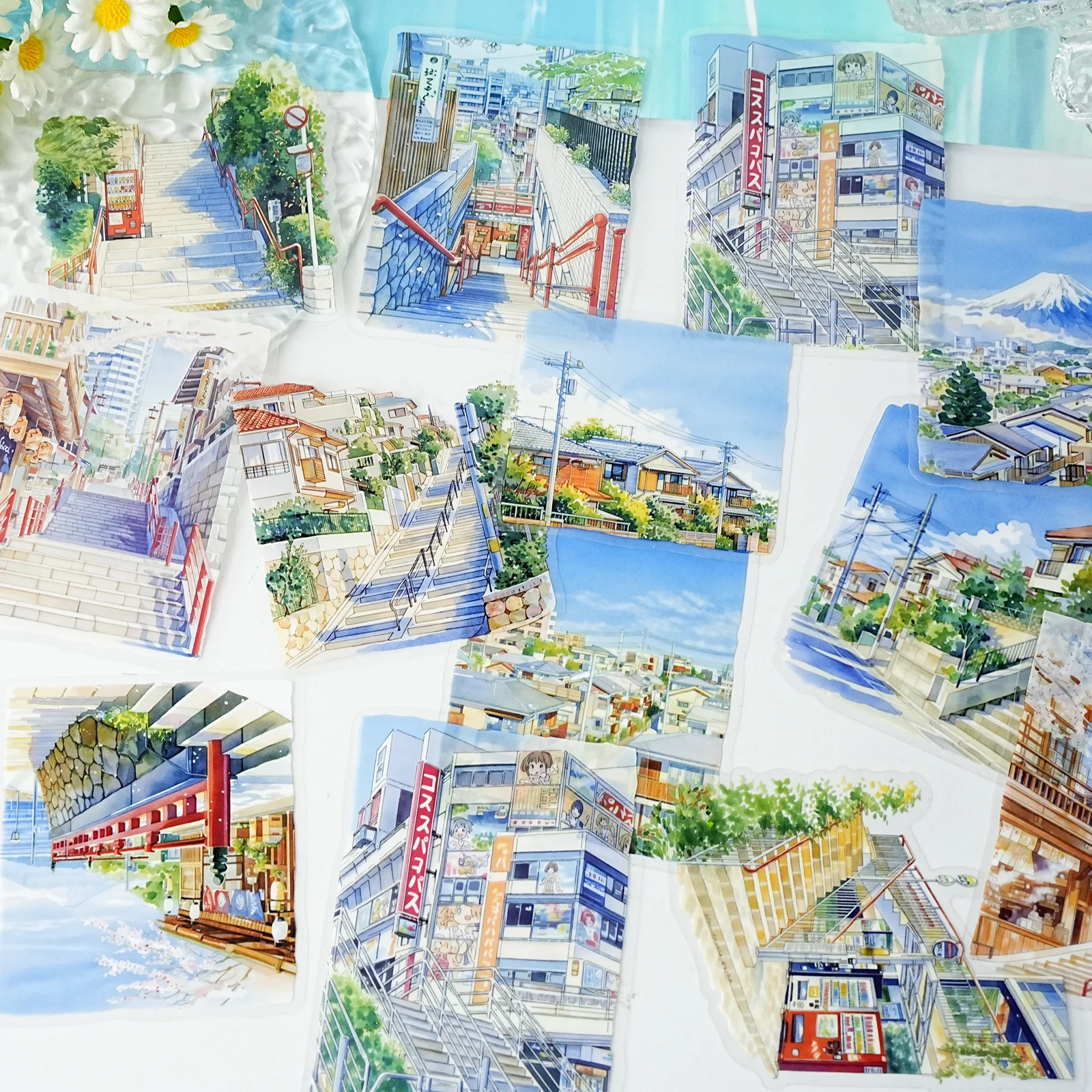 JIAMEI 15pcs Unknown Encounter Series Ins Town Street View PET Stickers DIY Diary Album Scrapbook Aesthetic Stationery Stickers