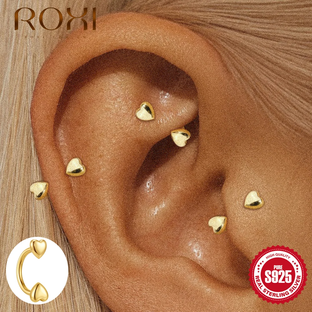 ROXI 1PC S925 Sterling Silver Multi Style Tiny CZ Tragus Stud Star Heart Square Cartilage Piercing Cute Earring Daily Party Wear