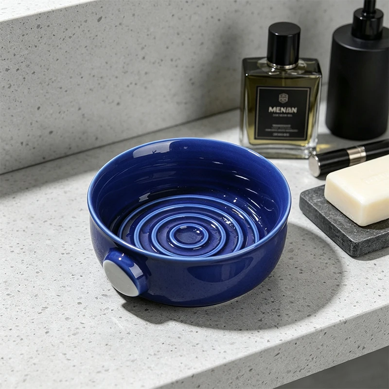 

Керамическая чаша для бритья с ручкой, противоскользящая чаша с рельефной поверхностью для влажного бритья мужчин, термостойкая кружка для мыла для бритья