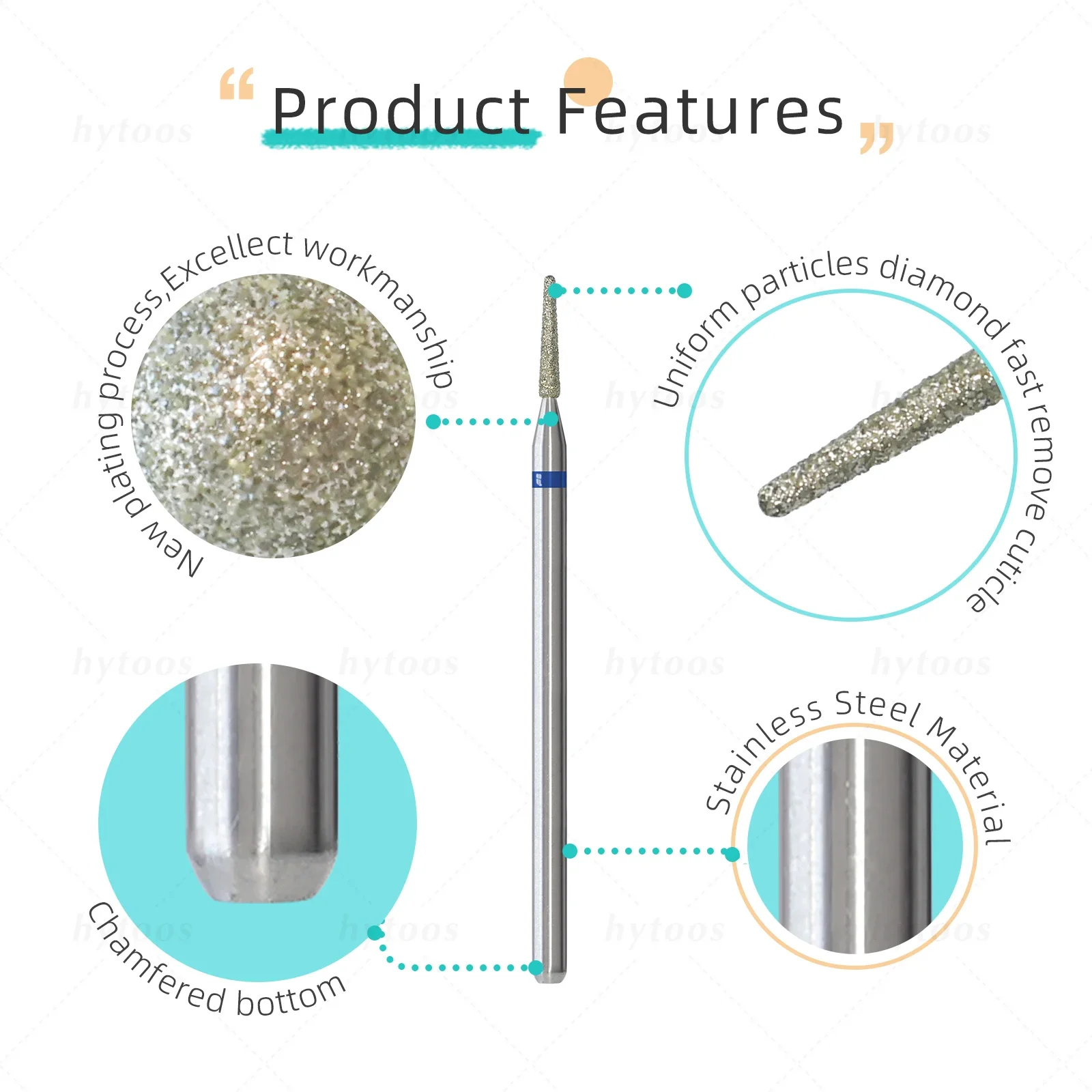 HYTOOS Conical Diamond Nail Drill Bits Pro Russian Cuticle Bit for Nail Drill Dead Skin Cuticle Cleaner Nails Pre-treatment Tool