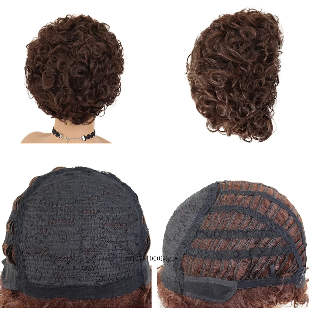 Pelucas rizadas Afro para mujer, peluca marrón corta sintética con flequillo, aspecto Natural, fiesta de disfraces diaria, estilo africano, resistente al calor