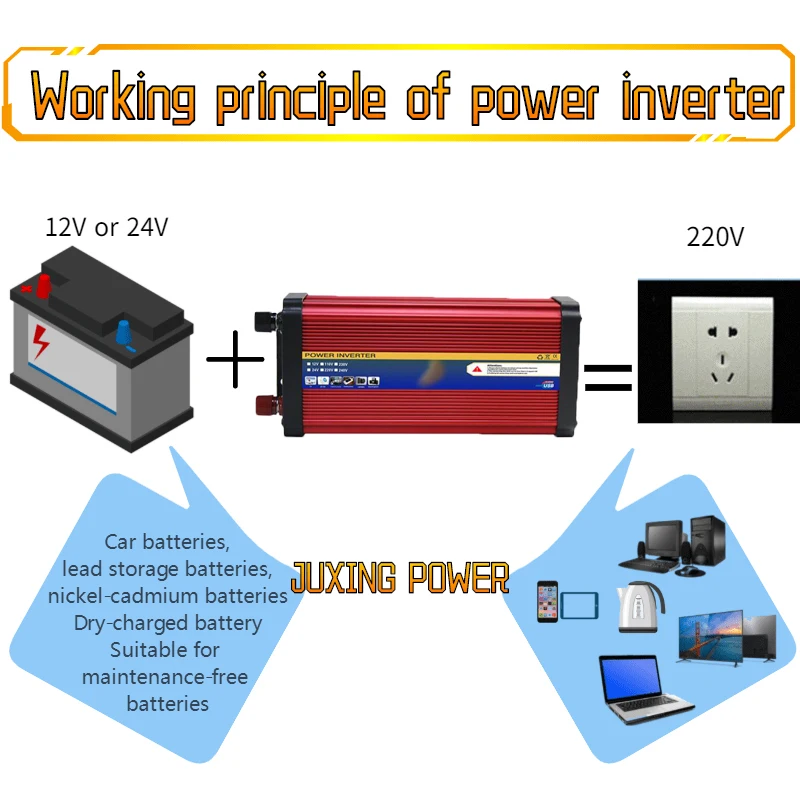 JUXING 10000W 전력 인버터 휴대용 컨버터, DC12V 에서 AC220V 로, 보정 사인파 장식 도구, 가정 및 야외