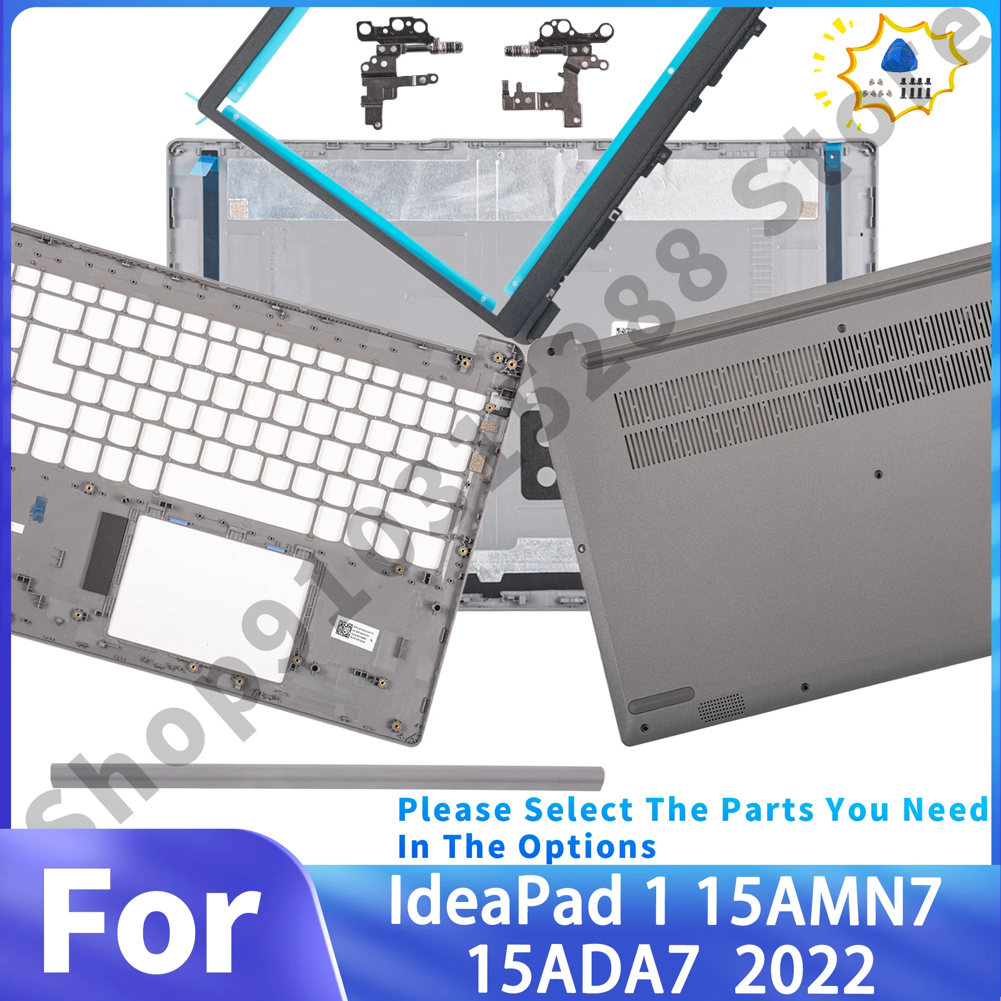 

NEW Housing For IdeaPad 1 15ADA7 1 15AMN7 2022 LCD Back Cover Front Frame Hinges Palm Rest bottom case Silver 5CB1F36621