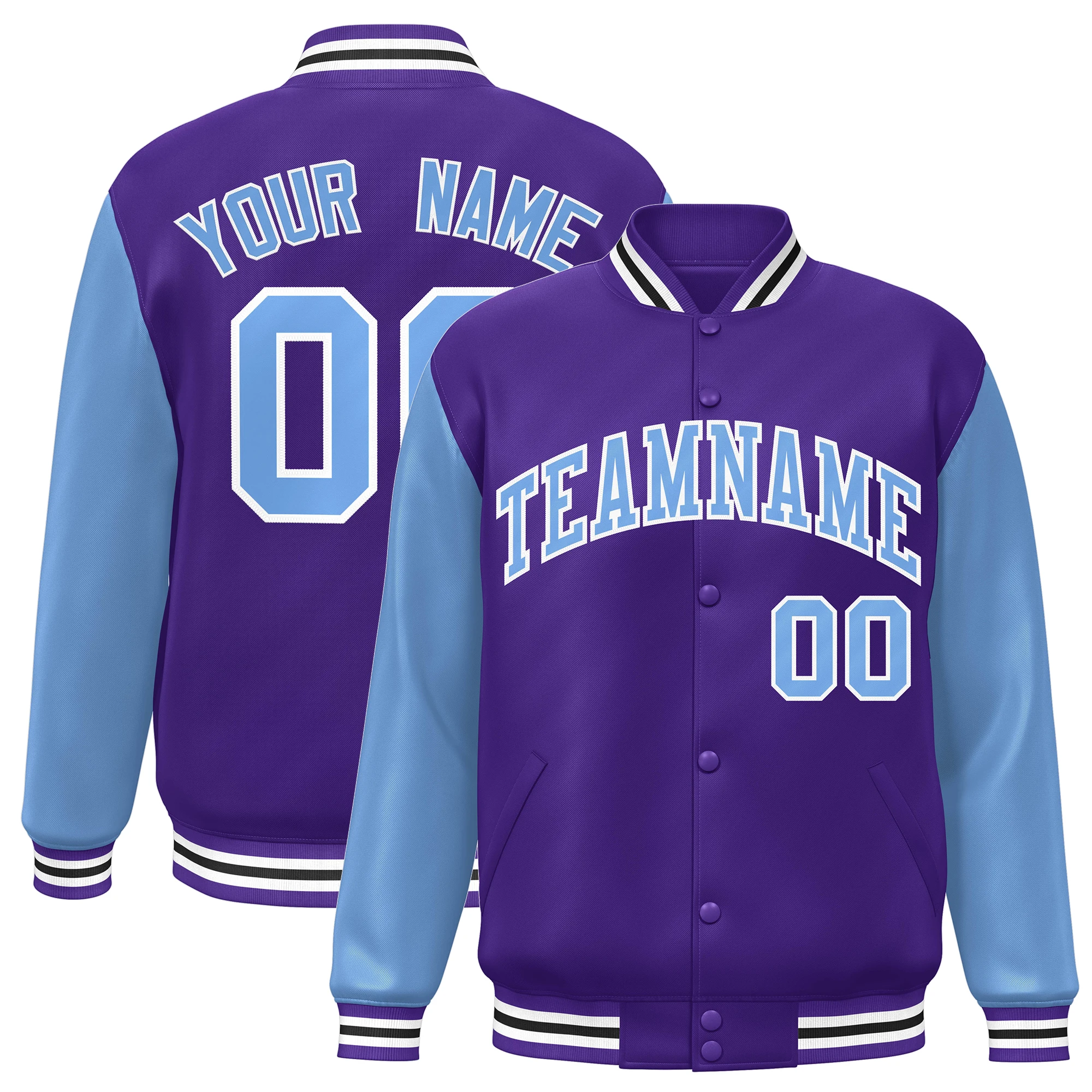 Giacca da Baseball personalizzata manica Raglan Full-Snap nome personalizzato numero Logo Varsity Letterman cappotto da Baseball sportivo