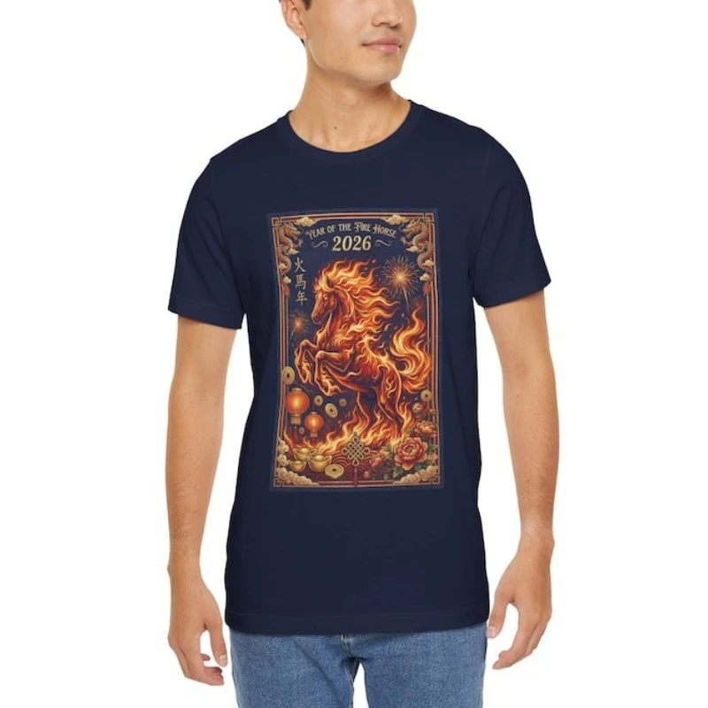 Hello Year of The Fire Horse 2026 Happy Chinese New Year Zodiac Tee Lunar New Year Horse Gift Retro Chinese Graphic Unisex Tee