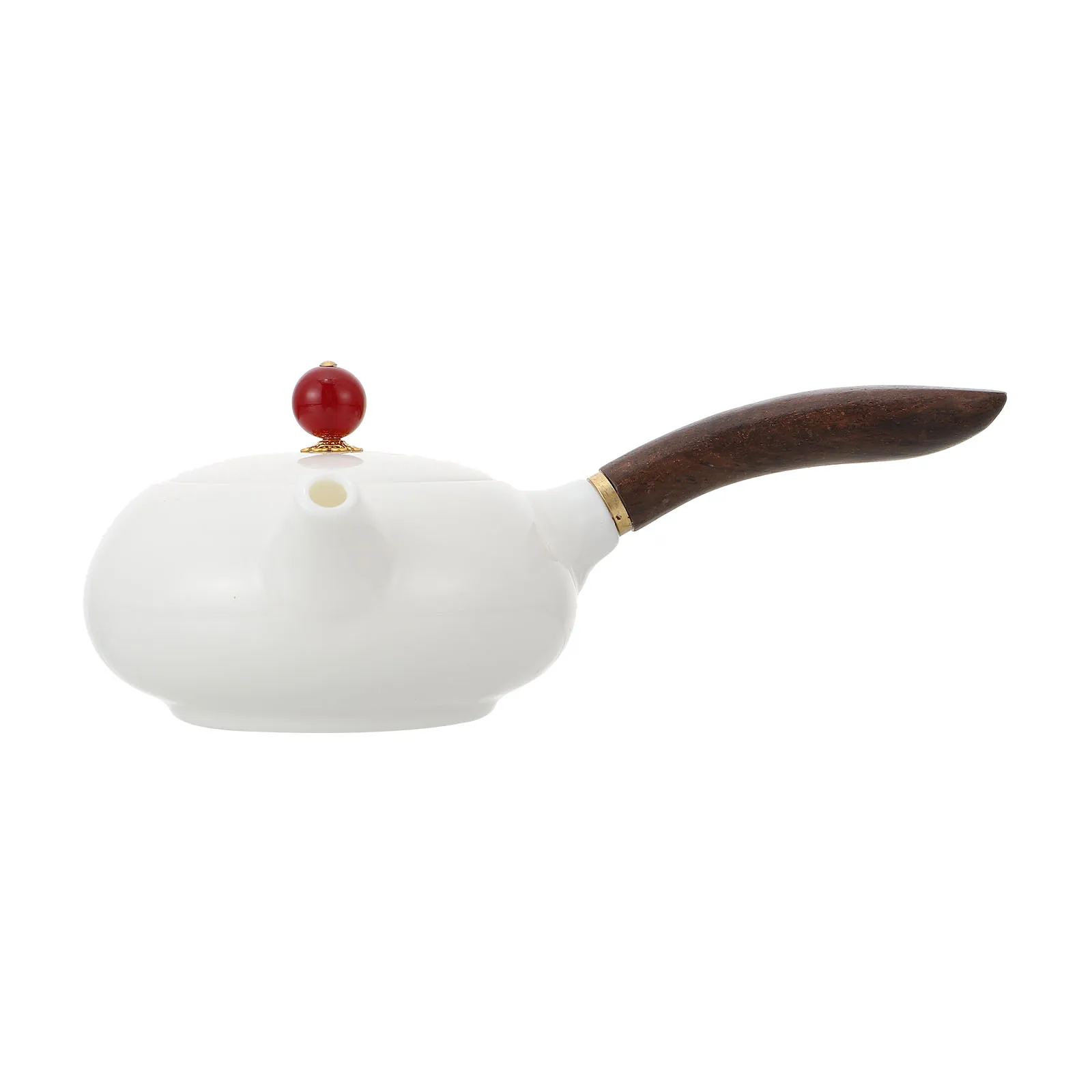 

Ceramic Teapot with Side Handle Smooth Surface Filter Practical Tea Maker Wooden Material Home Office Kitchen Bar Use
