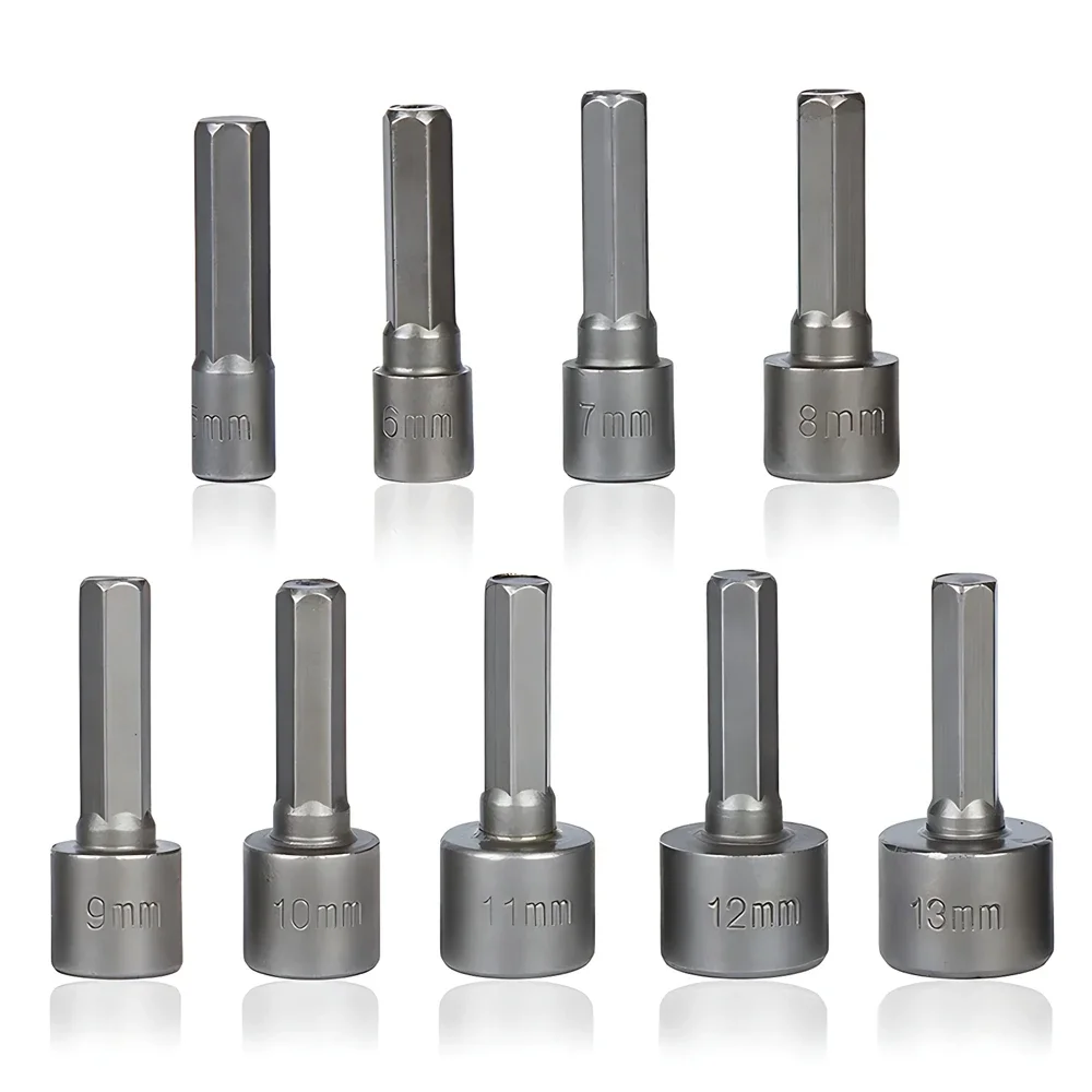 9 Pcs/Set 1/4” Hex Shank Magnetic Power Impact Nut Driver Set 5-13mm Hexagonal Shank Hex Nut Socket Professional Grade Socket