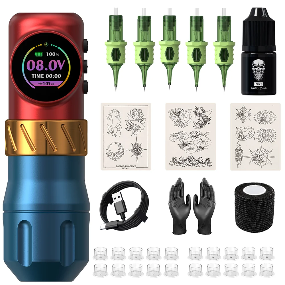 T‑Rex F160 Rotary Tattoo Pen Kit 3.5mm Stroke, 5 Random Cartridge Needles Professional Tattoo Starter Kit