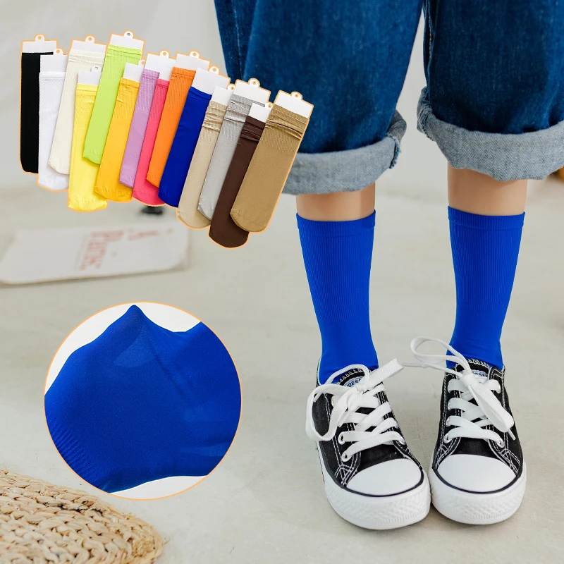 Jungen Mädchen Sommer Frühling Bonbonfarbe lange Socken Kinder Kind Kniestrümpfe dünn atmungsaktiv hautfreundliche Student Sportstrümpfe