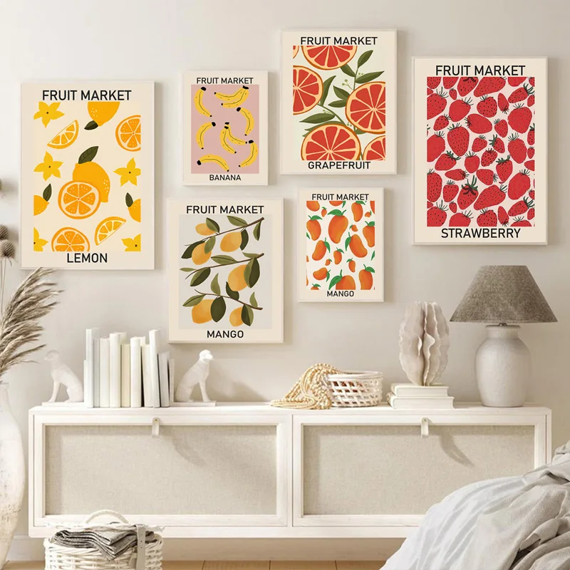 Strawberry Lemon Cards Cocktails Drink Canvas Painting Aesthetic Wall Art Posters and Prints Kitchen Bar Living Room Decor