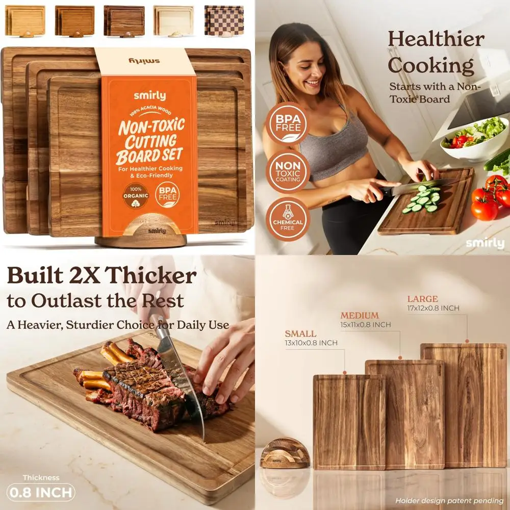 

Набор кухонных бамбуковых разделочных досок для приготовления еды, сервировки и посуды с деревянными разделочными досками для долговечности и стиля