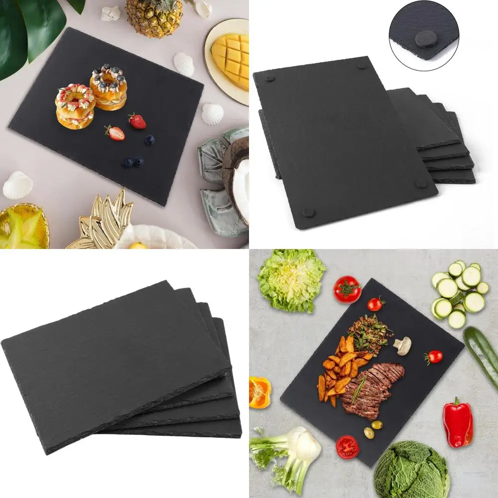 

Set of 4 16x12 Inch Black Slate Cheese Platters with Natural Edges for Serving Dishes and Parties