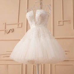 Sexy Short Wedding Dresses for Woman Sweetheart Neck Mini Tulle Bridal Growns Sequin Pearls Above Knee A-line Vestidos De Novia