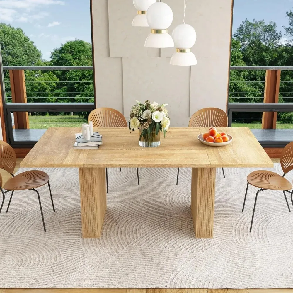 7 Piece Dining Table Set for 6 To 10 78.7" Farmhouse Dining Table Rectangular Dinner Table