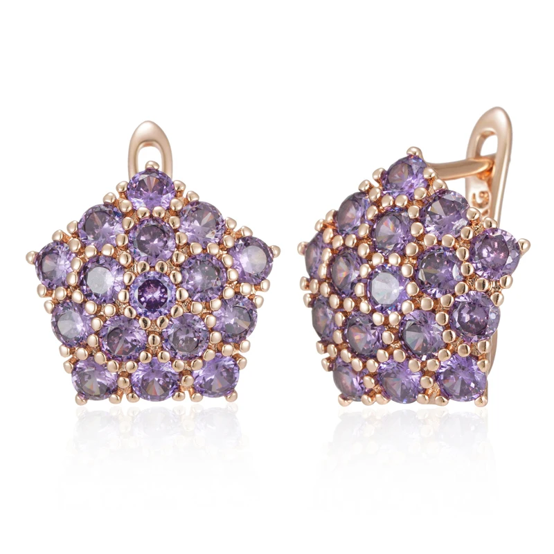 Kinel Hot Shiny Purple Natural Zircon Drop Earrings For Women Trend 585 Rose Gold Color Bride Wedding Fine Jewelry Crystal Gift