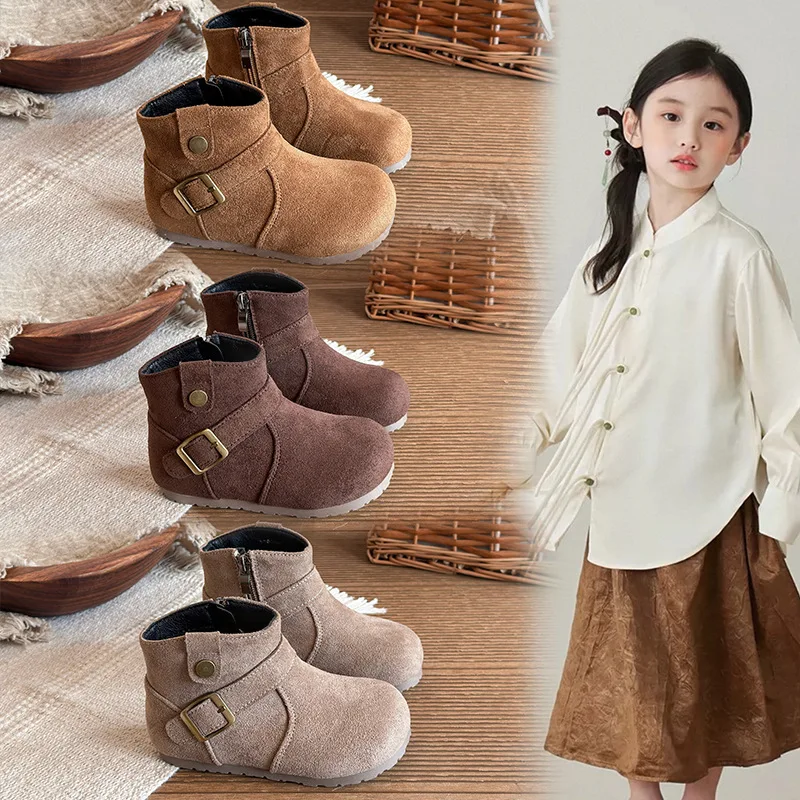 New Fall Winter Children Shoes Girls' Ankle Boots Inner Boots for Baby Girls Winter Shoes New Little Kids' PU Leather Falt Boots