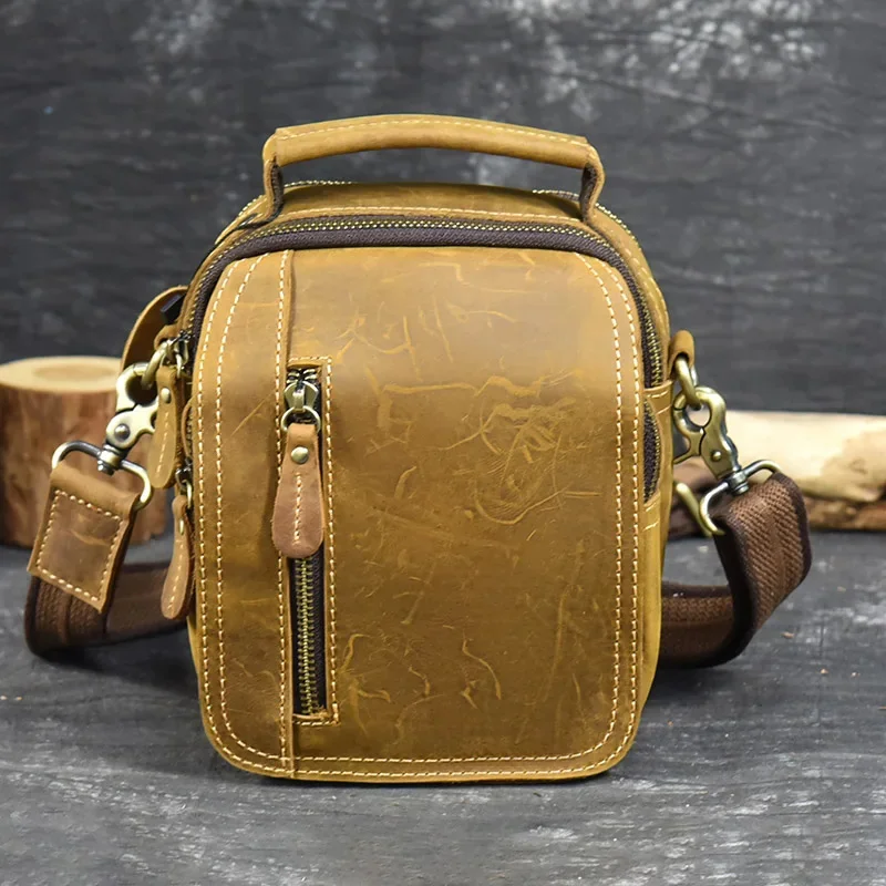 

High Fashion Men's Waist Bag Belt Pouch Crazy Horse Leather Shoulder Small s Outdoor For Phone Wallet Sling