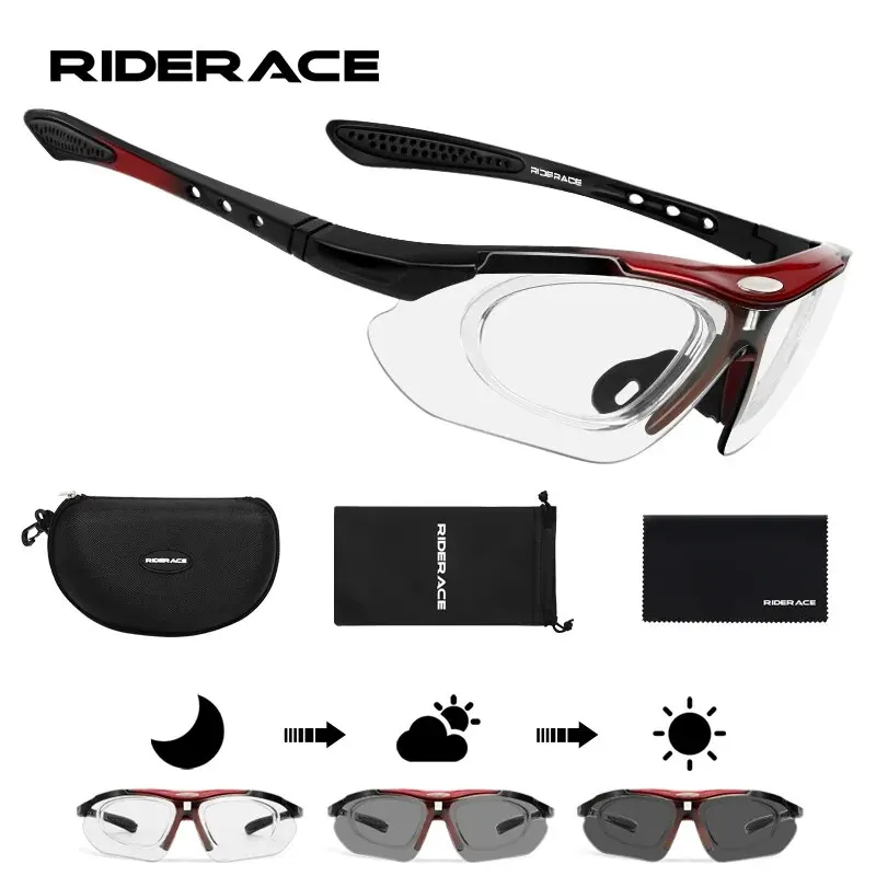 RIDERACE Cycling Sunglasses Photochromic Sun Glasses MTB Mountain Bike Eyewear Sports Cycle Road Bicycle Goggles