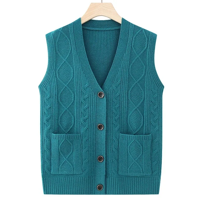 2025 Spring Autumn Sleeveless Solid Color Women's Knitting Cardigan Sweater Vest Loose Korean Version Ladies Waistcoat Jacket