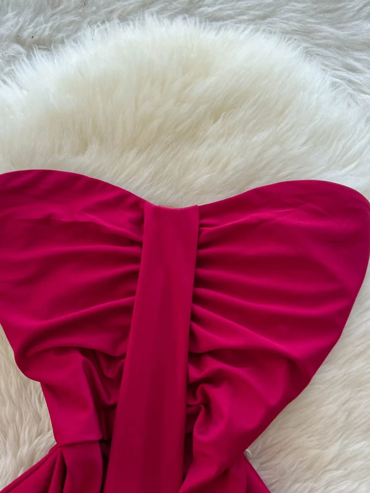 فستان طويل أنيق بدون حمالات من Foamlina فستان نسائي صيفي أنيق بدون أكمام نحيف مكشكش لملابس الحفلات الرسمية #4