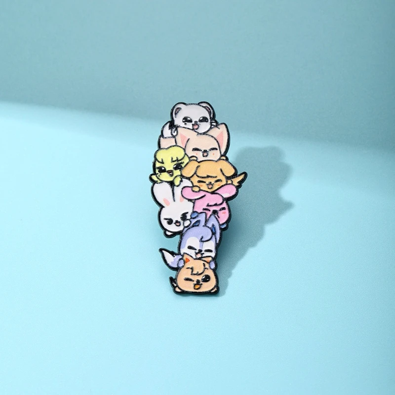 Cute Stacking Animal Brooch Cartoon Metal Badge for Students Backpack Pins Gift DIY Clothing Bags Hat Scarf T-shirt Decoration