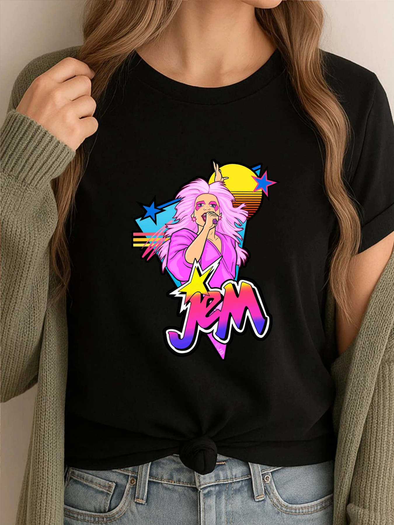 

Retro 80s Jem Mens Korean Fashion Men's Shirts Graphic Tees Mens Cotton Comfort New In Tops And T-Shirts