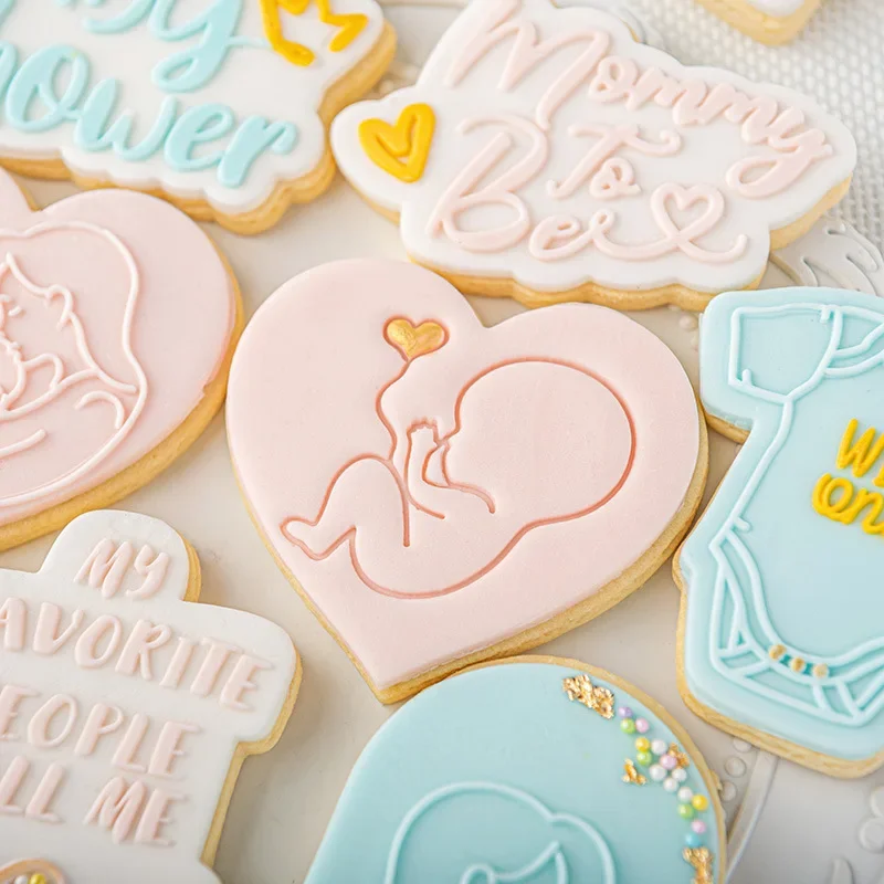 Mommy To Be Baby Shower Acrylic Cookie Cutter Reverse Stamp Embosser Fondant Sugar Craft Mold Pregnant Gift Cake Decoration Tool