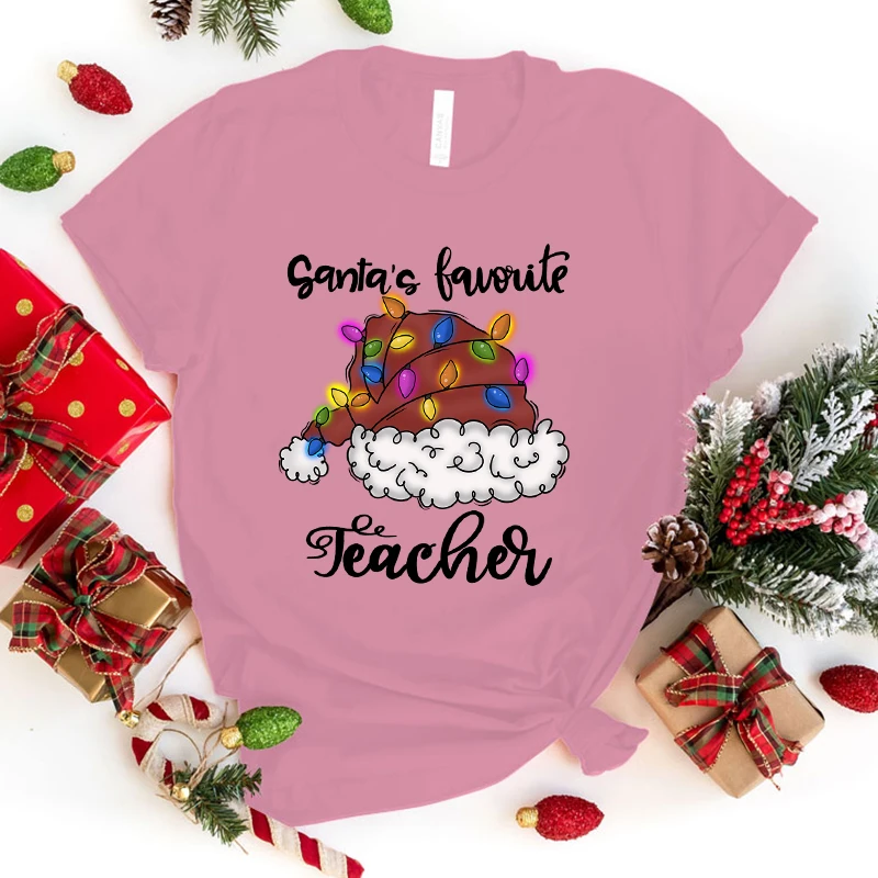 Fashion Unisex T-Shirt Christmas Santa'S Favorite Teacher Print Designed Summer Tops Tees(Premium T-shirt)