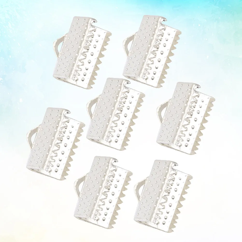100 Piezas de Terminales Metálicos para Cintas de 1.6cm con Lazo, Plateados, para Fabricación de Collares, Pulseras, Manualidades y Cuerdas DIY