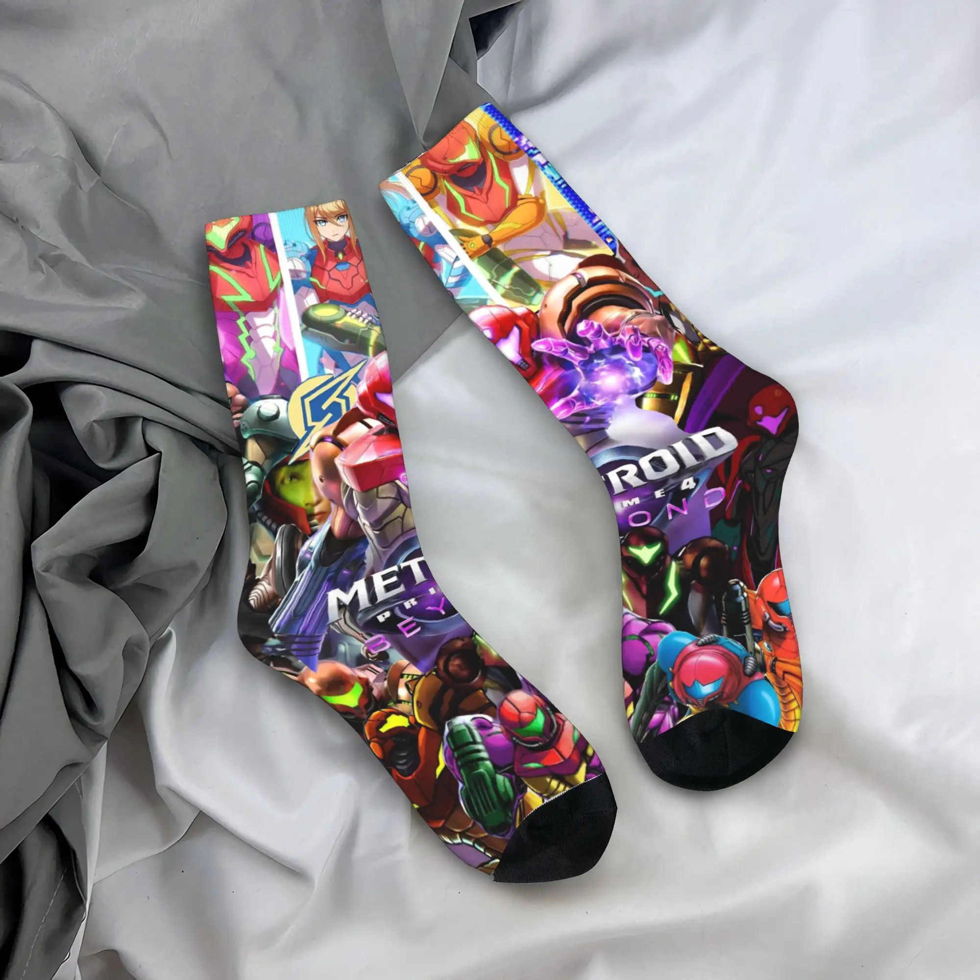 

Мужские носки Metroids Hero Game Чулки Нескользящие удобные носки Осенние спортивные носки для бега с готическим узором