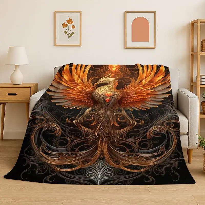 Deaem Fire Phoenix Rebirth Divine Bird Flannel Blanket Soft Warm Throw Blanket for Bedroom Living Room Bed Travel Camping Picnic