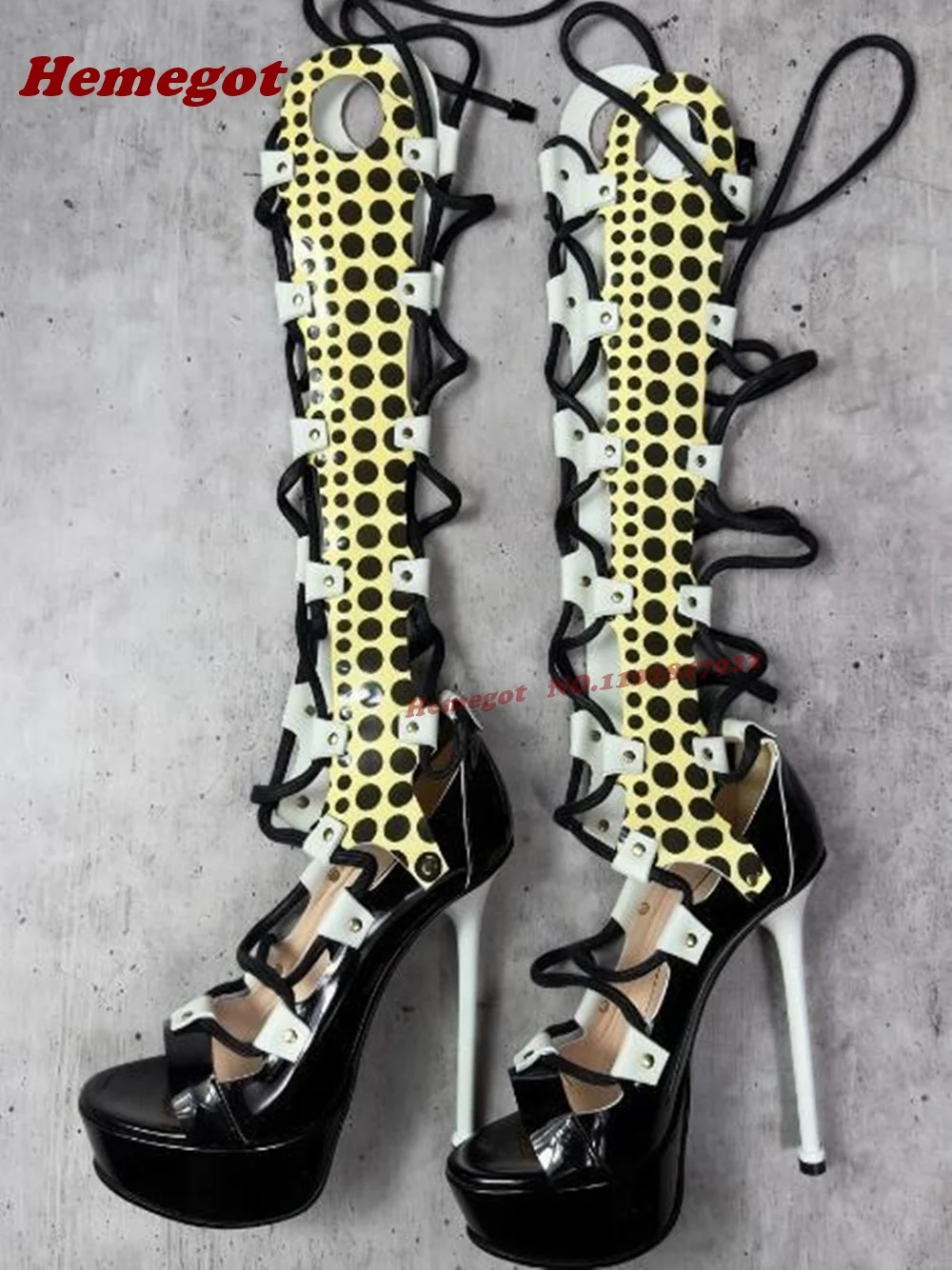 

Polka Dot Colorful Patchwork Gladiator Sandals Platform Open Toe Strappy Sandals for Women Stiletto Heels Luxury Runway Shoes