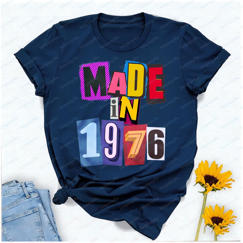 Made in 1976 Magazine Collage T-Shirt Unisex Light Gray Retro Graphic Tee Perfect 50th Birthday Gift & 70s Style Lovers