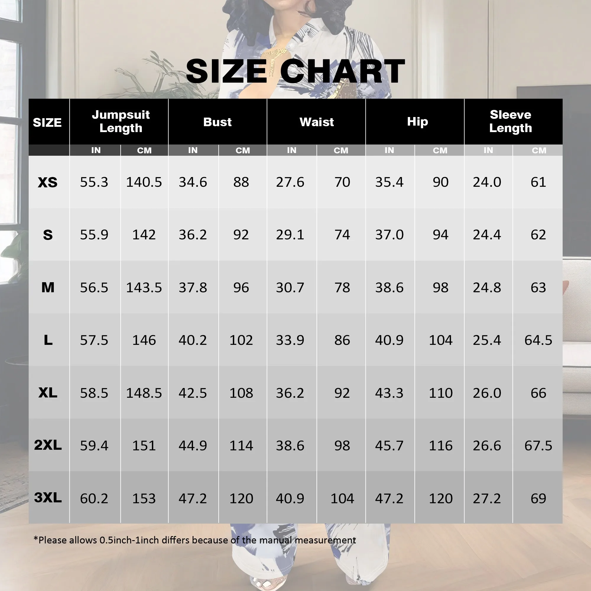 Women’s Long Sleeve Belted Jumpsuit Blue Ink Print V Neck Elegant One Piece Romper Casual Daily Outfit