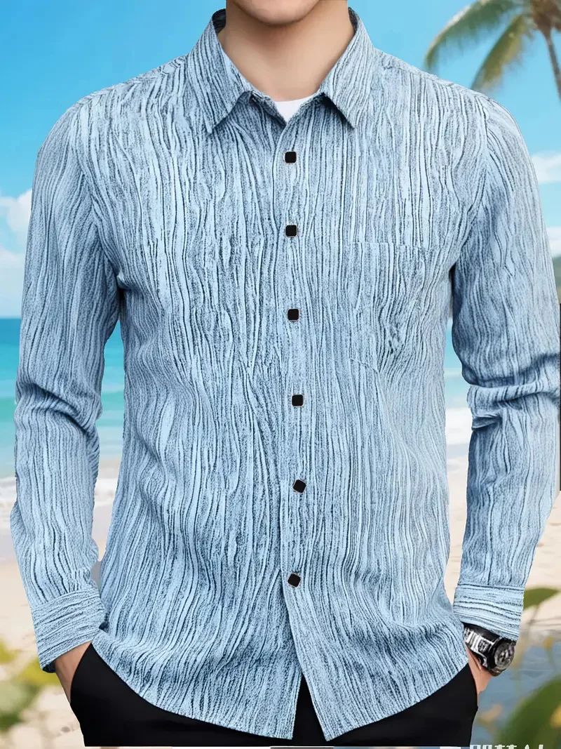 New Men's Western Print Long Sleeve Lapel Shirt Casual Social Men's Long Sleeve 3D Printed Clothing