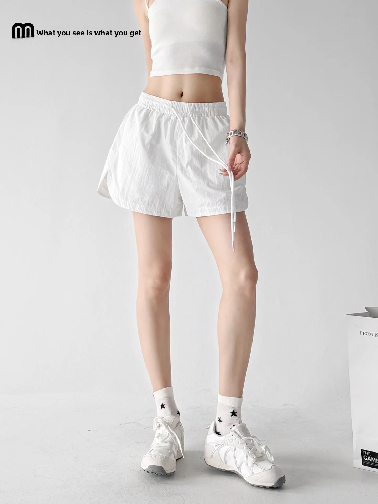 

Fashionable Sporty Women's Shorts Casual High Waist Straight Leg Three-quarter Length Summer Clothing Polyester Material